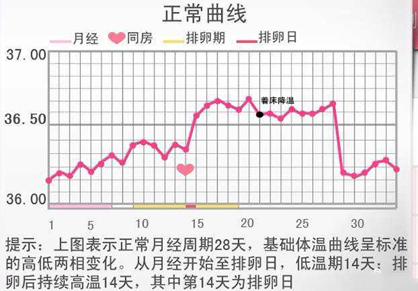 标准的着床降温体温变化图