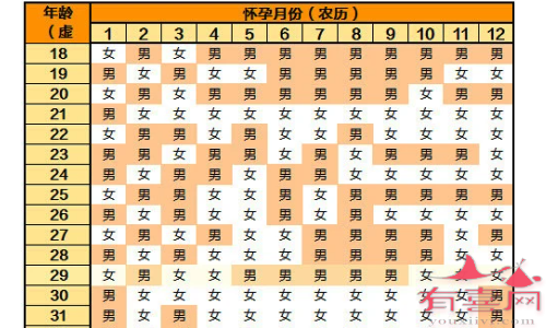 不同年份对应不同月份生男生女表